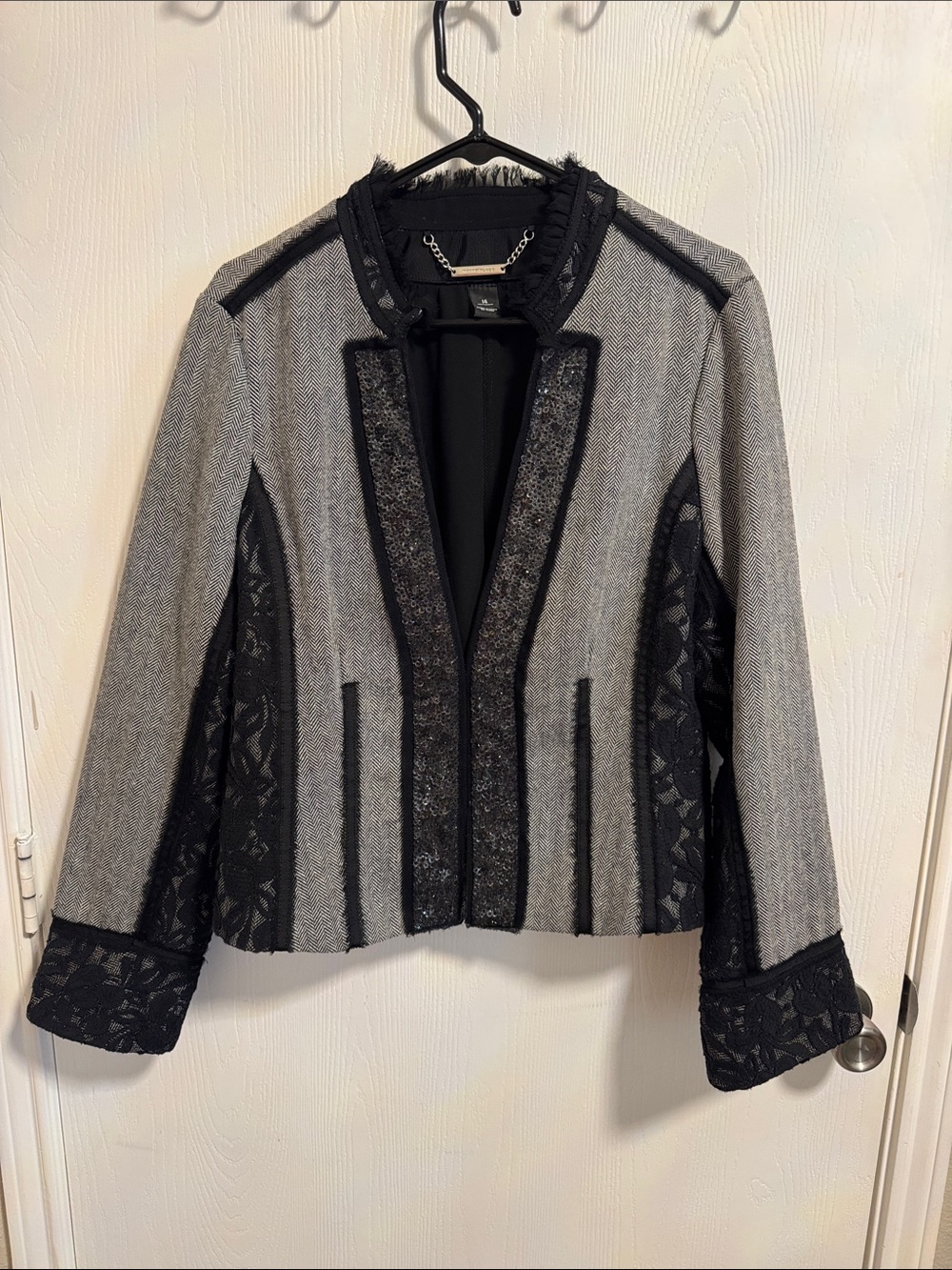 White House Black Market Herringbone Lace & Sequin Blazer Women’s 14 Jacket
